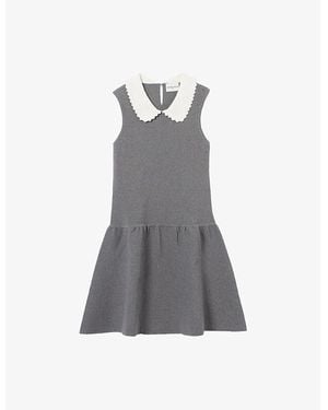 Claudie Pierlot Sleeveless Contrast-Collar Stretch-Cotton Skater Dress - Grey