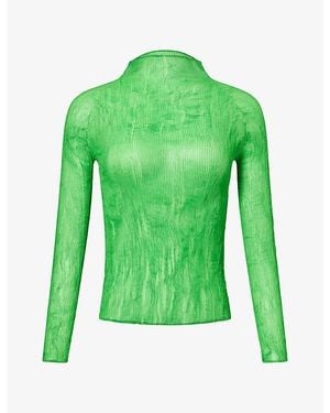 Issey Miyake Long-Sleeve Twisted-Pleats Chiffon Top - Green