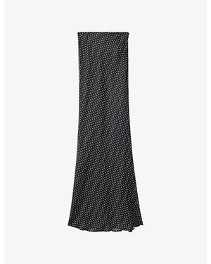 HYPHEN Kenny Polka-Dot Woven Maxi Skirt - Black