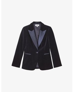 Reiss Verda Peak-Lapel Single-Breasted Velvet Blazer - Blue
