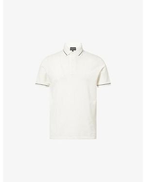 Emporio Armani Tipped-Collar Short-Sleeve Cotton-Piqué Polo Shirt - White