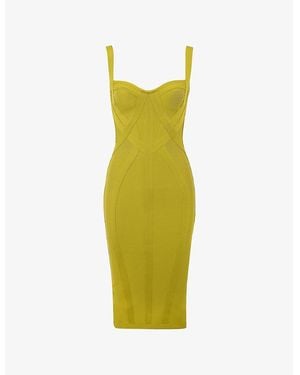 House Of Cb The Sculpt Halter-Neck Bandage Stretch-Woven Midi Dress Xs (A-C Cup) - Yellow