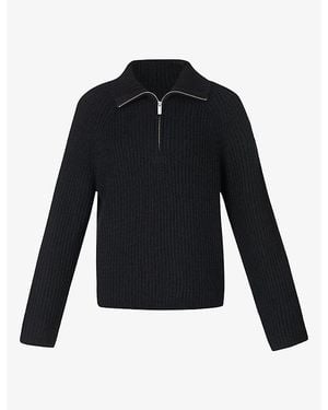 Sweaty Betty Funnel-Neck Half-Zip Ribbed Wool-Blend Jumper - Blue