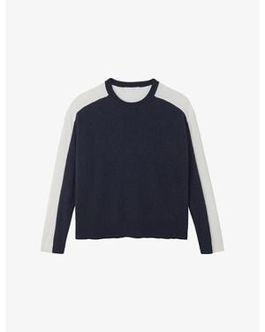 The White Company Relaxed-Fit Contrast-Panel Knitted Jumper - Blue