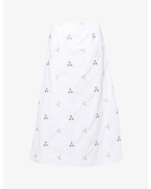 Simone Rocha Ripple Floral-Embroidered Cotton Midi Skirt - White