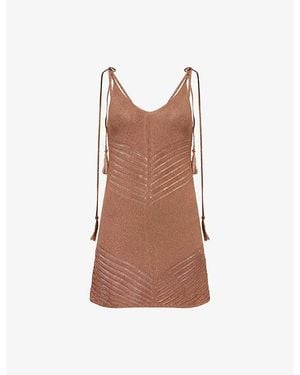 Devon Windsor Halle Metallic-Knit Mini Dress - Brown