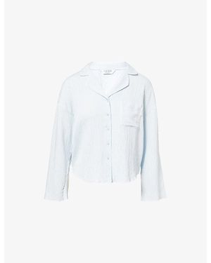 Lounge Underwear Crinkle Camp-Collar Woven Pyjama Top - White