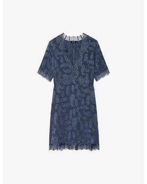 Zadig & Voltaire Rayonna V-Neck Recycled-Polyester Mini Dress in Blue | Lyst