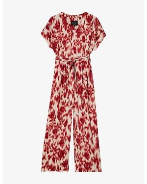 Whistles Floral Tie-Waist Woven Jumpsuit - Red