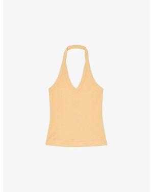 Reiss Nina Halterneck Stretch-Cotton Top - Natural