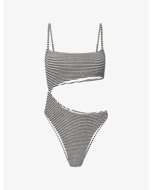 WE Are Tala Crinkle Stripe-Pattern Cut-Out Swimsuit - Grey