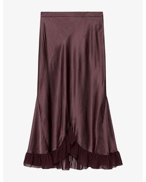 AllSaints Irma Ruffled-Trim Silk-Blend Midi Skirt - Brown