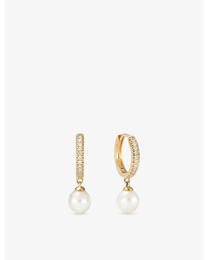 MEJURI Hoop 14Ct- 0.075Ct Pavé Diamond And Freshwater Pearl Huggie Earrings - Metallic