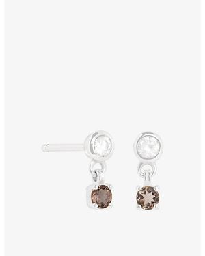 Astrid & Miyu Charm 14Ct- Lab-Grown Diamond And Smokey Quartz Stud Earrings - White