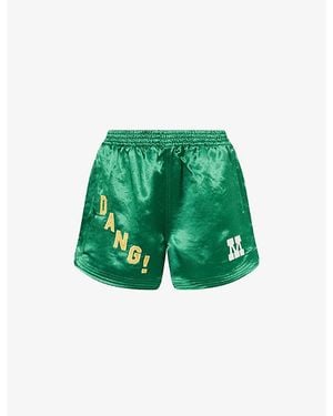 Mother The Star Player Appliqued Satin Shorts - Green