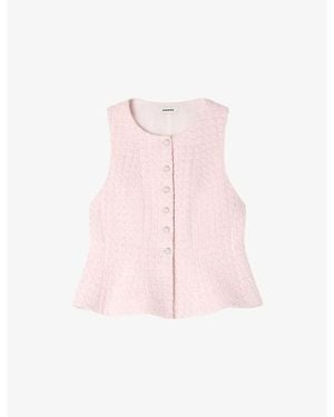 Sandro Sleeveless Sequin-Embellished Tweed Jacket - Pink