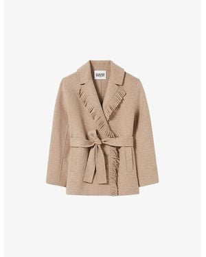 Claudie Pierlot Double-Breasted Fringed Wool-Blend Coat - Natural