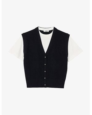 Sandro Two-In-One Short-Sleeved Wool And Cashmere Top - Blue