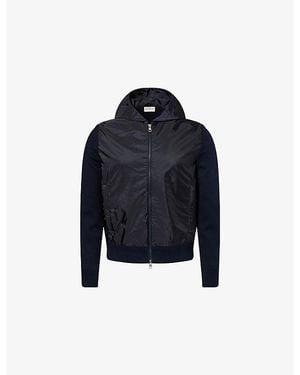 Moncler Hooded Contrast Knitted And Shell Jacket - Blue