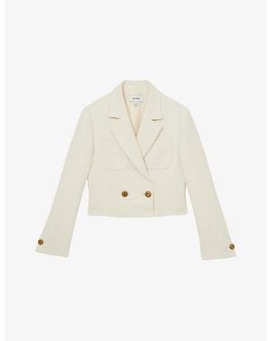 Reiss Mia Double-Breasted Cropped Stretch Cotton-Blend Blazer - White