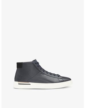 BOSS Deed-Branding Leather High-Top Trainers - Blue