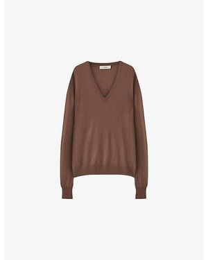 JOSEPH Cashair V-Neck Cashmere Jumper - Brown