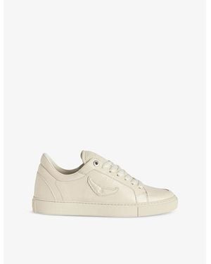 Zadig & Voltaire Fly On Wing-Embroidered Leather Low-Top Trainers - Natural