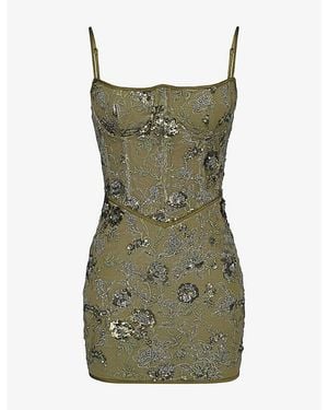 House Of Cb Naima Hand-Beaded Embellished Mesh Mini Dress Xs (A-C Cup) - Green