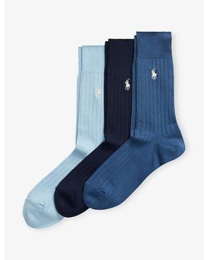 Polo Ralph Lauren Ribbed Pack Of Three Cotton-Blend Socks - Blue
