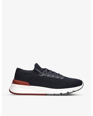 Brunello Cucinelli Brand-Embossed Pull-Tab Knitted Low-Top Trainers - Blue