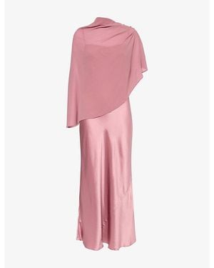 Reformation Lilibeth Detachable-Cape Silk Midi Dress - Pink