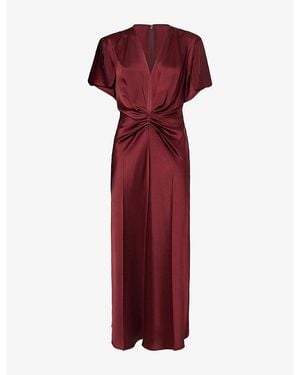 Victoria Beckham Eve Ruched Satin Midi Dress - Red