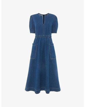 Whistles Short-Sleeve Denim Midi Dress - Blue