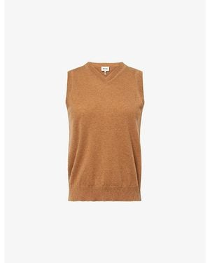 ME+EM V-Neck Ribbed-Trim Cashmere Vest - Brown