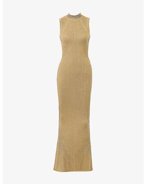 House Of Cb Emmie Ribbed Metallic-Knit Maxi Dress - Natural