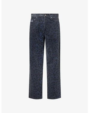 AWAKE NY Leopard-Print Cotton-Corduroy Trousers - Blue