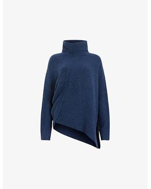 AllSaints High-Neck Asymmetric-Hem Knitted Jumper - Blue