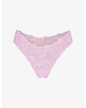 Skims Dipped Stretch-Lace Thong - Purple