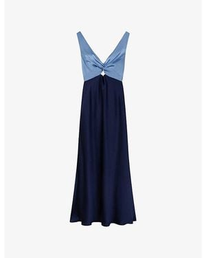 OMNES Maggy Colour-Block Satin Midi Dress - Blue