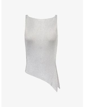 Peachy Den Boat-Neck Metallic Woven Top - Grey