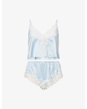 Bluebella Isabella Lace-Panel Satin Pajama Set - Blue