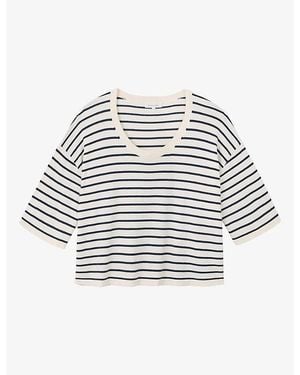 The White Company Boxy Stripe Cotton-Blend Jumper - White