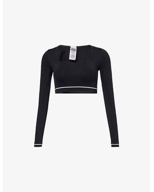 GYMSHARK Contrast Seamless Crop Stretch-Woven Top - Black