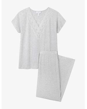 The White Company Lace-Trim Stretch-Jersey Pyjama Set - White