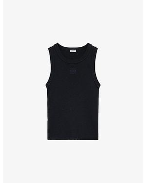 Loewe Anagram Embroidered Ribbed-Knit Tank - Black