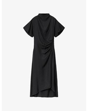 AllSaints Rosie High-Neck Silk-Blend Midi Dress - Black