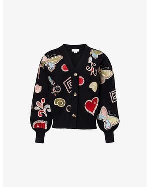 Never Fully Dressed Astra Hannah Embroidered Knit Cardigan - Black