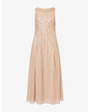 Needle & Thread Moonlight Sequin Cape Sleeve Ankle Gown - Natural