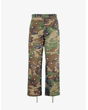 Msftsrep Pearl-Embellished Camouflage-Print Cargo Trousers - Green