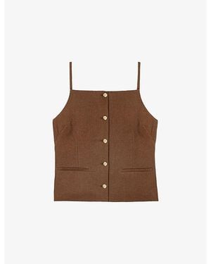 Maje Square-Neck Button-Down Linen Top - Brown